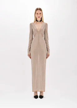 Long dress in tulle with rhinestones