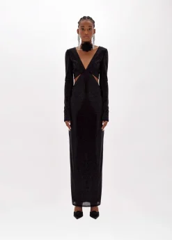 Long dress in tulle with rhinestones