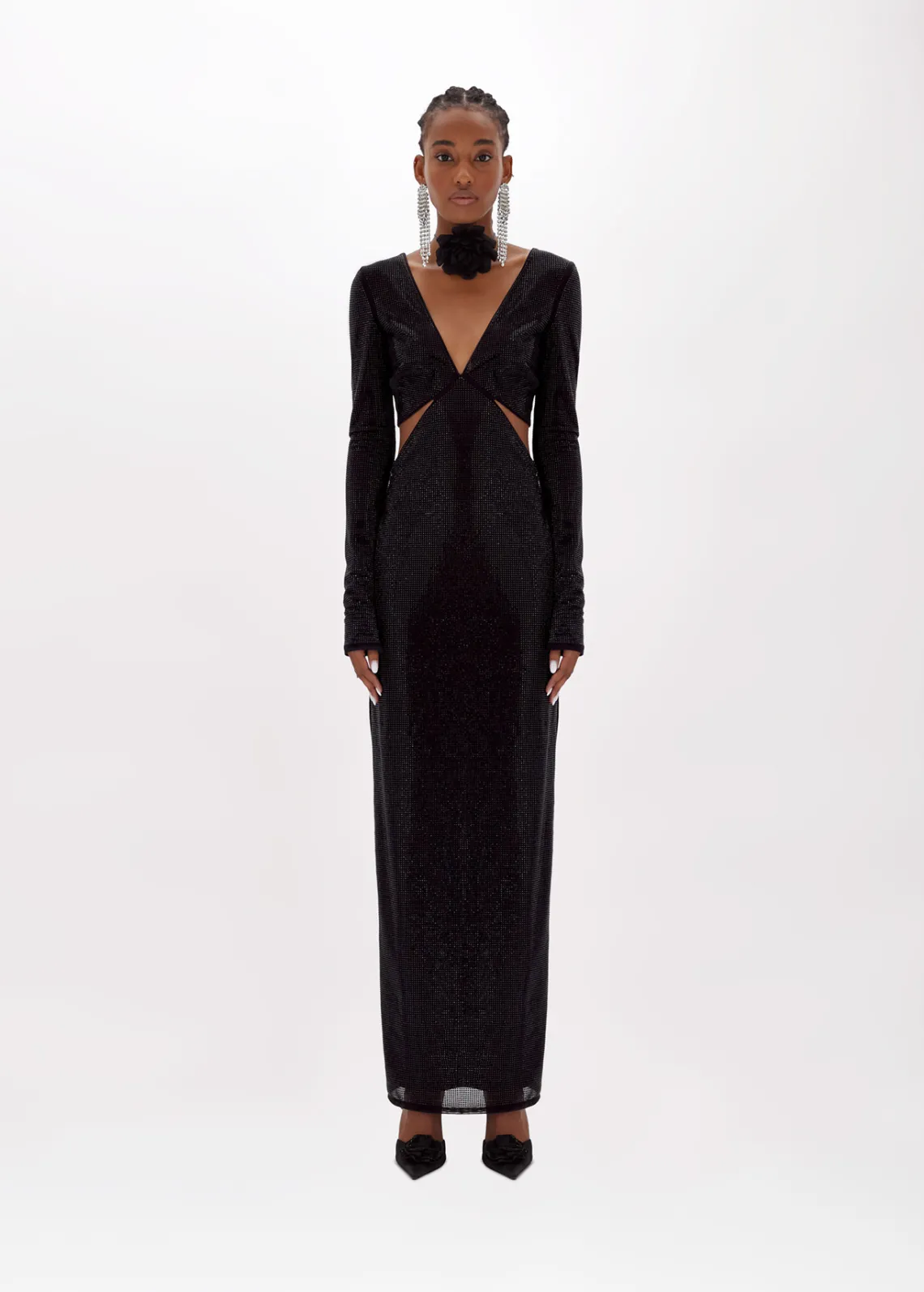 Long dress in tulle with rhinestones