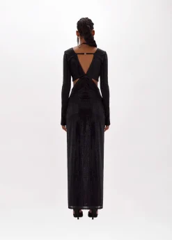 Long dress in tulle with rhinestones
