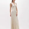LONG DRESS WITH DRAPED DETAILS AND NECKLACE