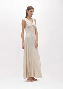 LONG DRESS WITH DRAPED DETAILS AND NECKLACE