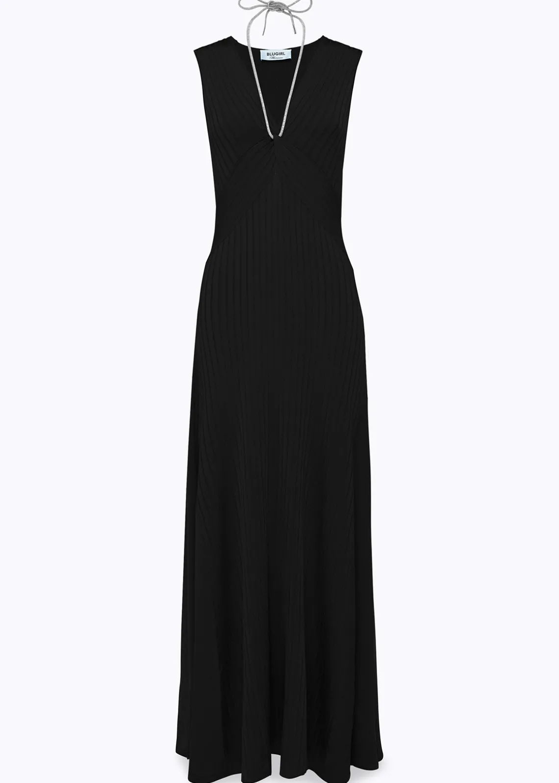 LONG DRESS WITH DRAPED DETAILS AND NECKLACE