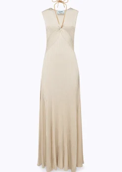 LONG DRESS WITH DRAPED DETAILS AND NECKLACE