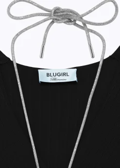 LONG DRESS WITH DRAPED DETAILS AND NECKLACE