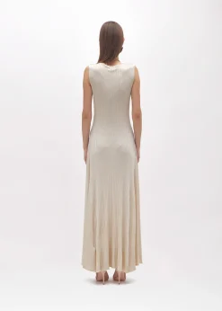 LONG DRESS WITH DRAPED DETAILS AND NECKLACE