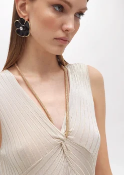 LONG DRESS WITH DRAPED DETAILS AND NECKLACE