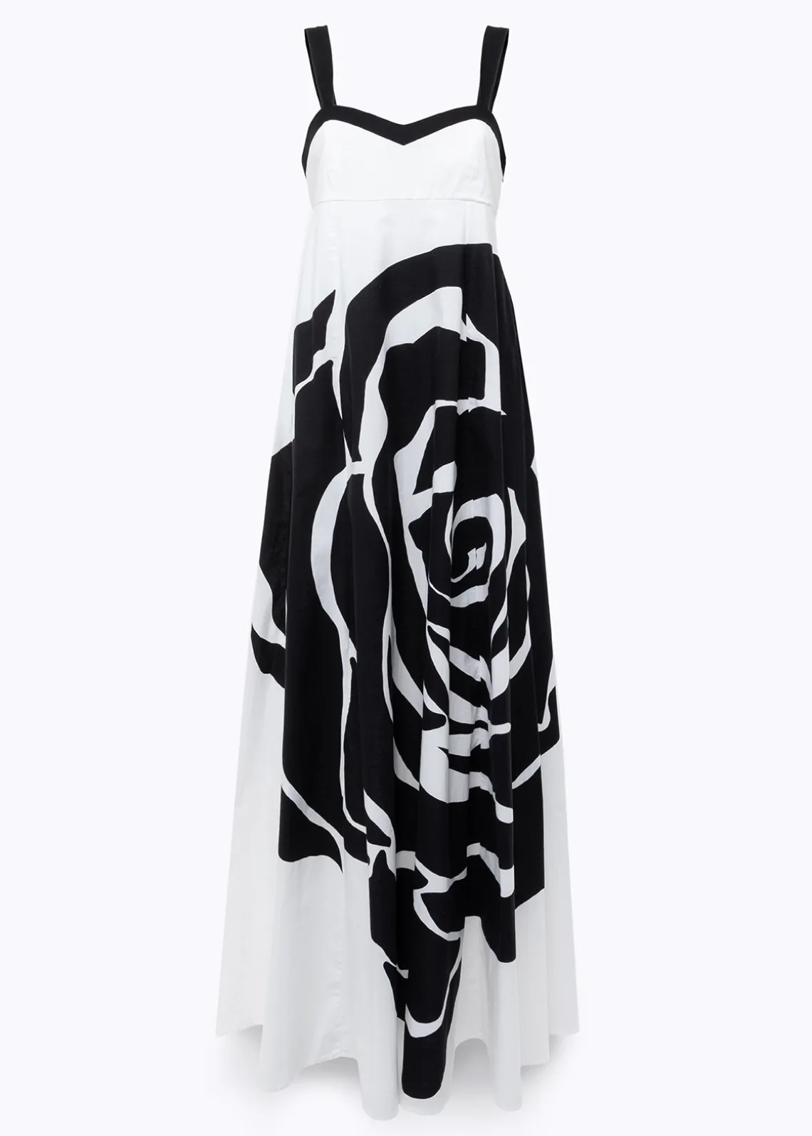 LONG POPLIN DRESS WITH ROSE DECORATION