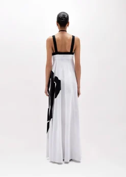 LONG POPLIN DRESS WITH ROSE DECORATION