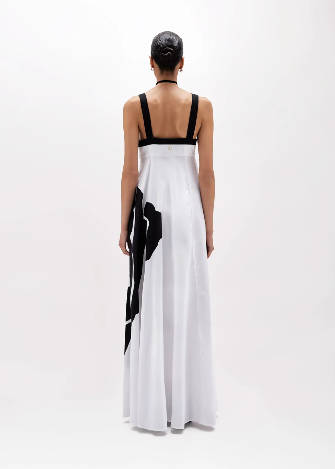 LONG POPLIN DRESS WITH ROSE DECORATION