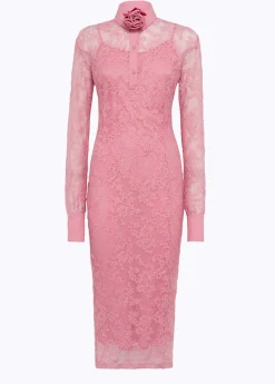 Longuette dress in stretch lace