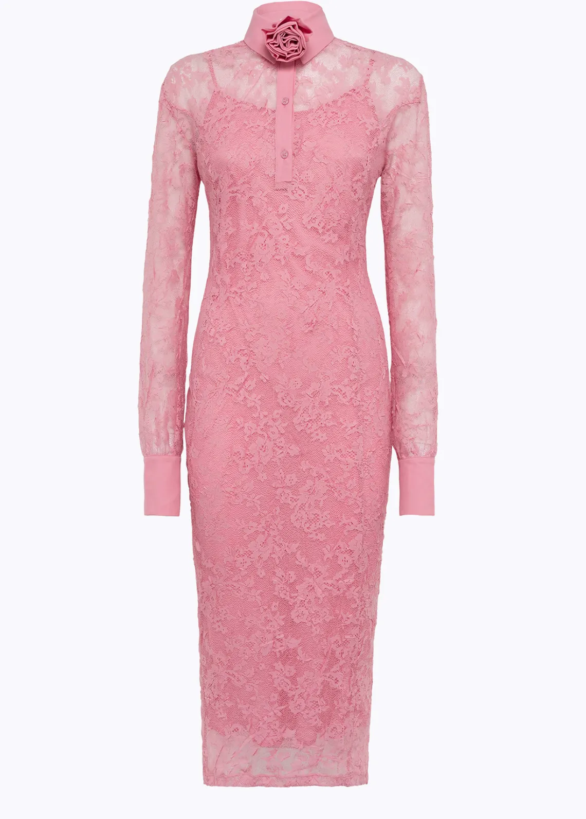 Longuette dress in stretch lace