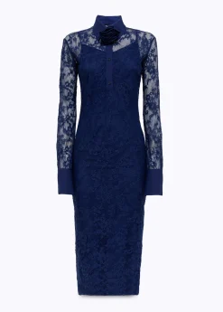 Longuette dress in stretch lace