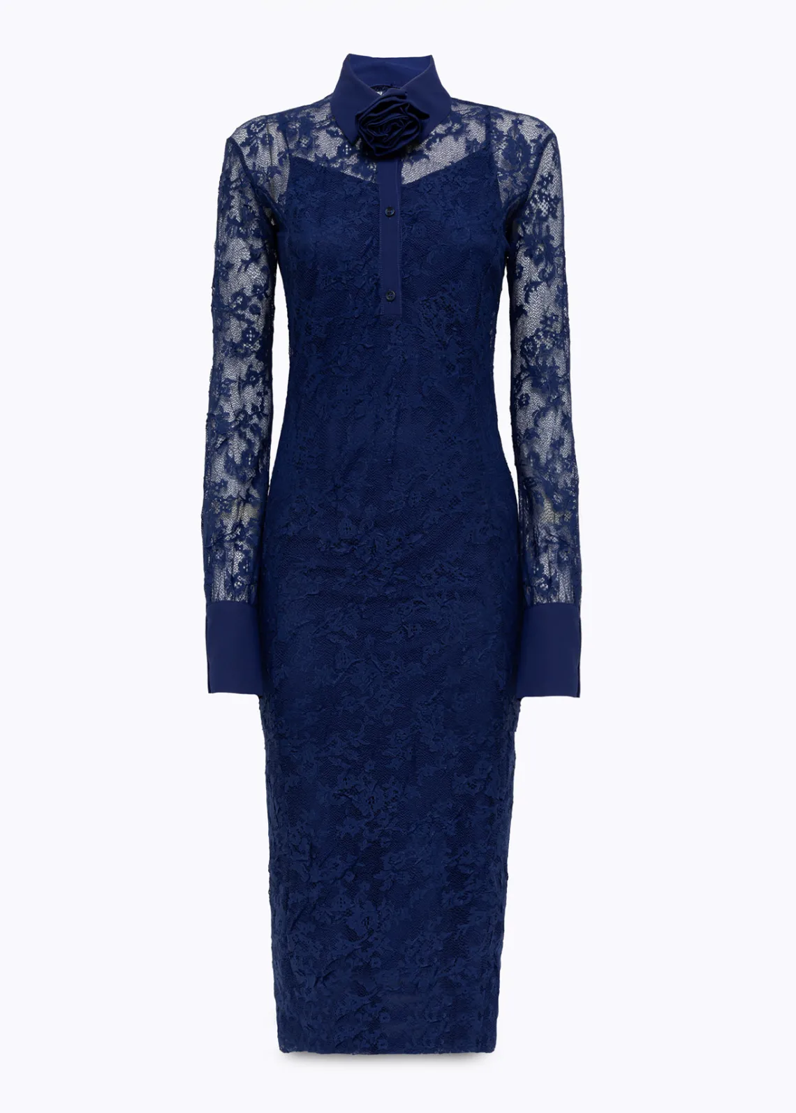 Longuette dress in stretch lace