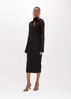 Longuette dress in stretch lace