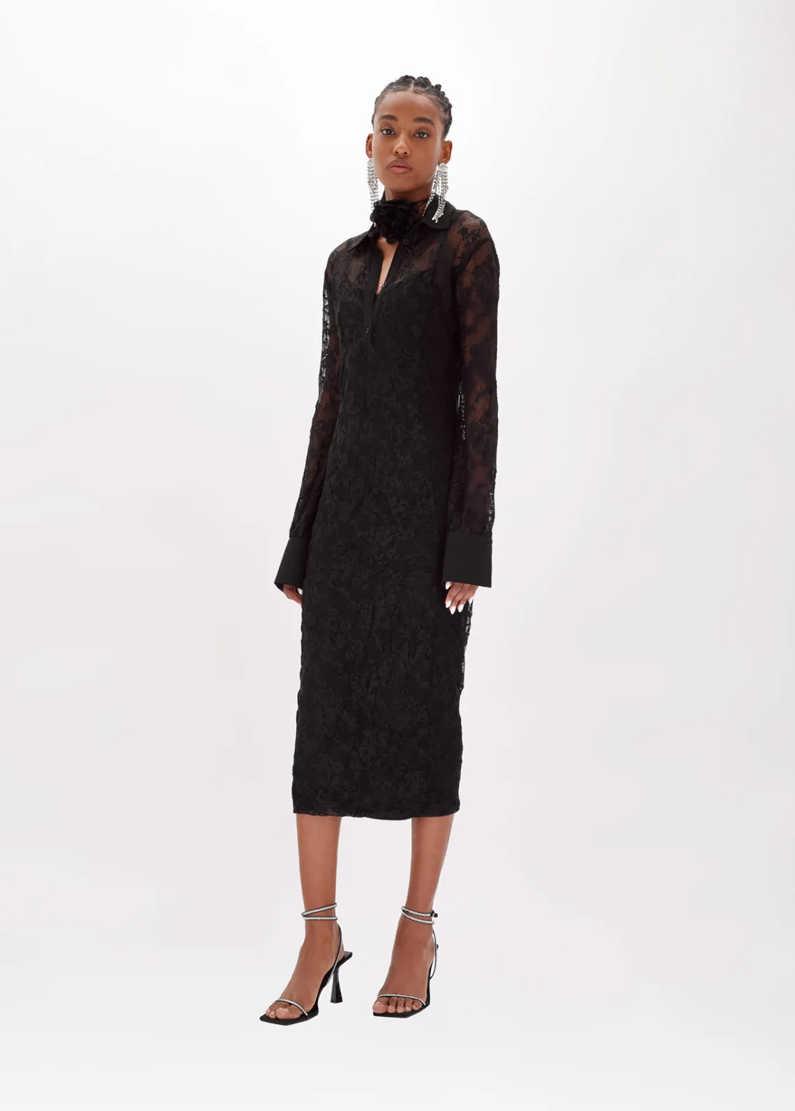 Longuette dress in stretch lace