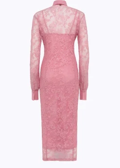 Longuette dress in stretch lace