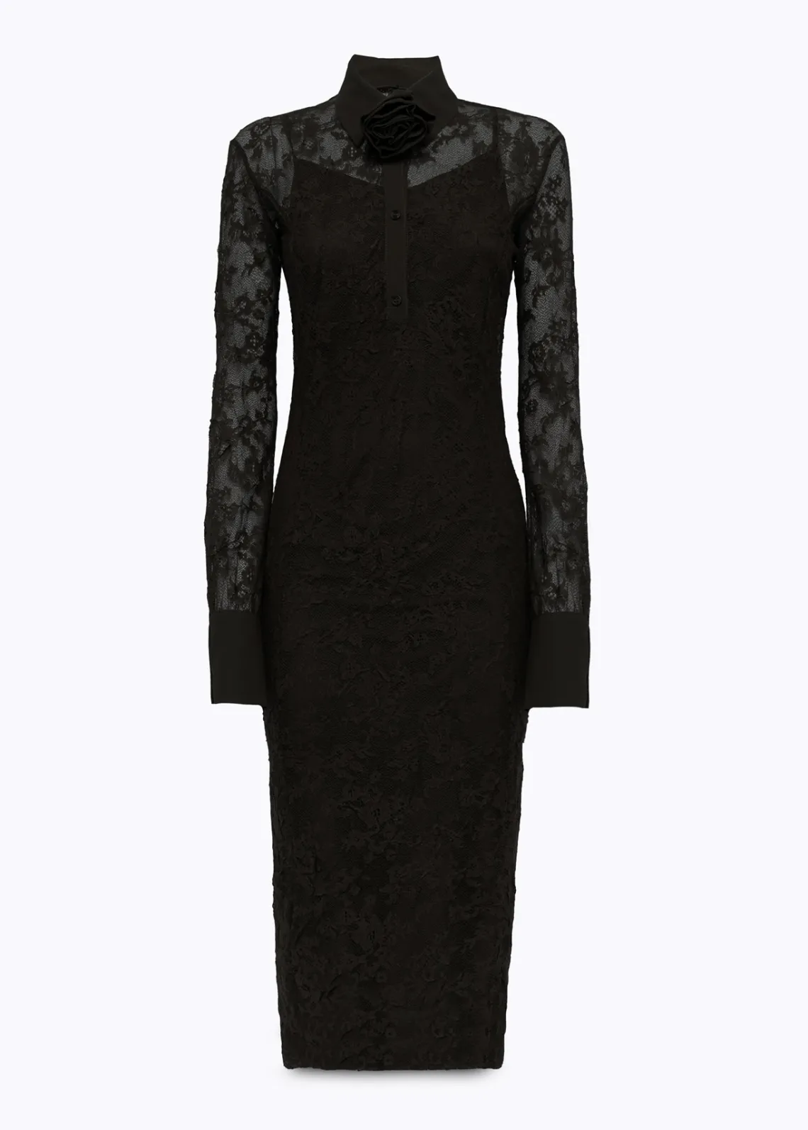 Longuette dress in stretch lace