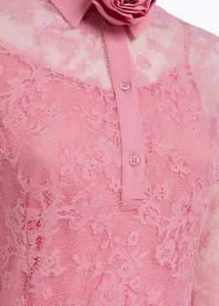 Longuette dress in stretch lace
