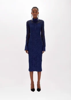 Longuette dress in stretch lace