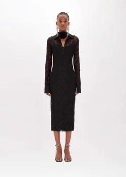 Longuette dress in stretch lace