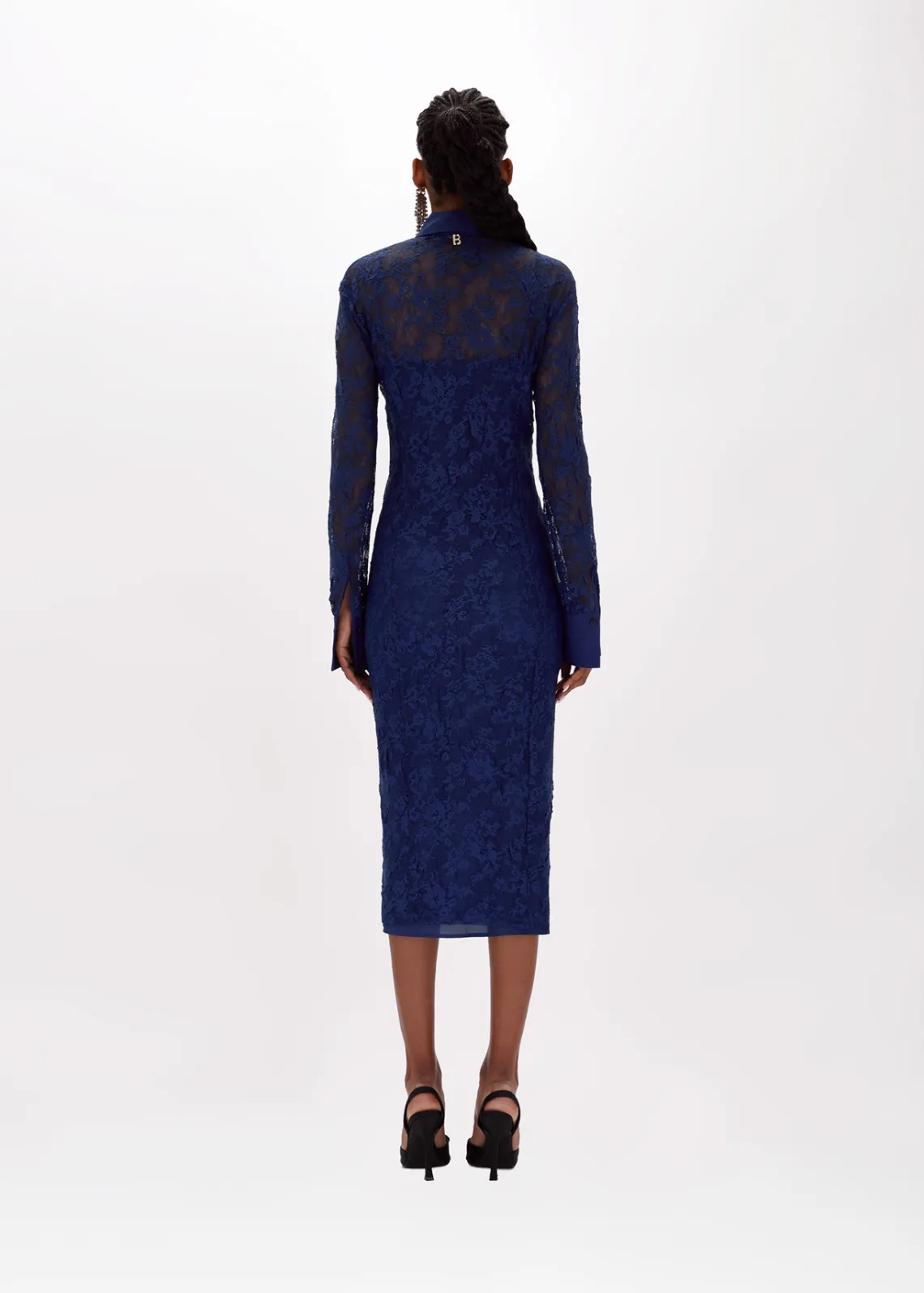 Longuette dress in stretch lace
