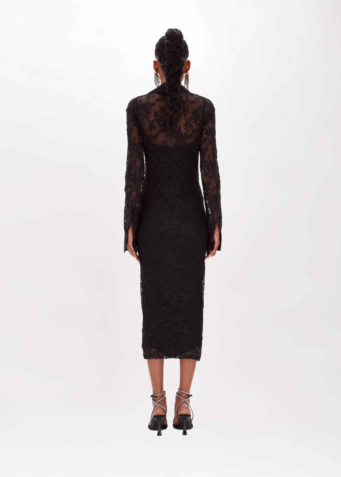 Longuette dress in stretch lace