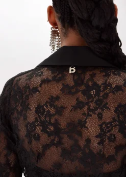 Longuette dress in stretch lace