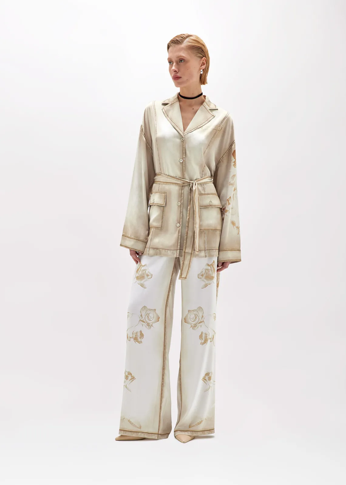 OVERSIZED SHIRT IN DENIM-EFFECT SATIN