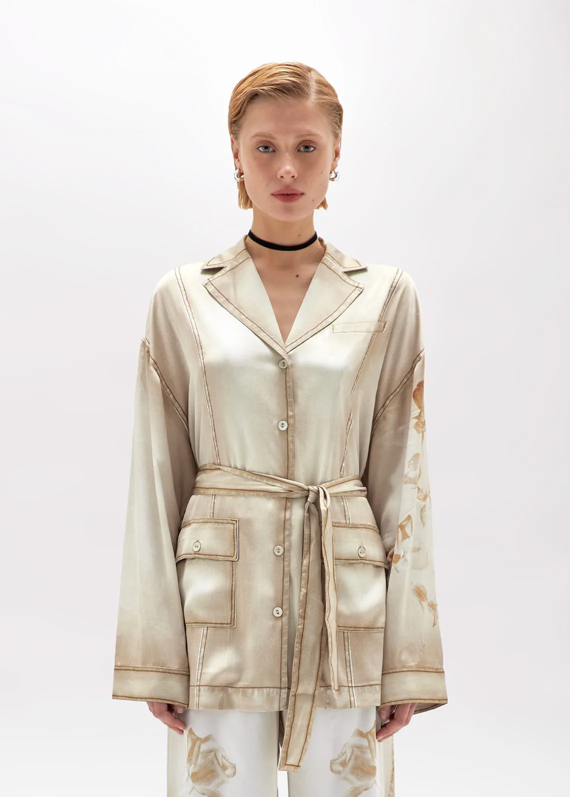 OVERSIZED SHIRT IN DENIM-EFFECT SATIN