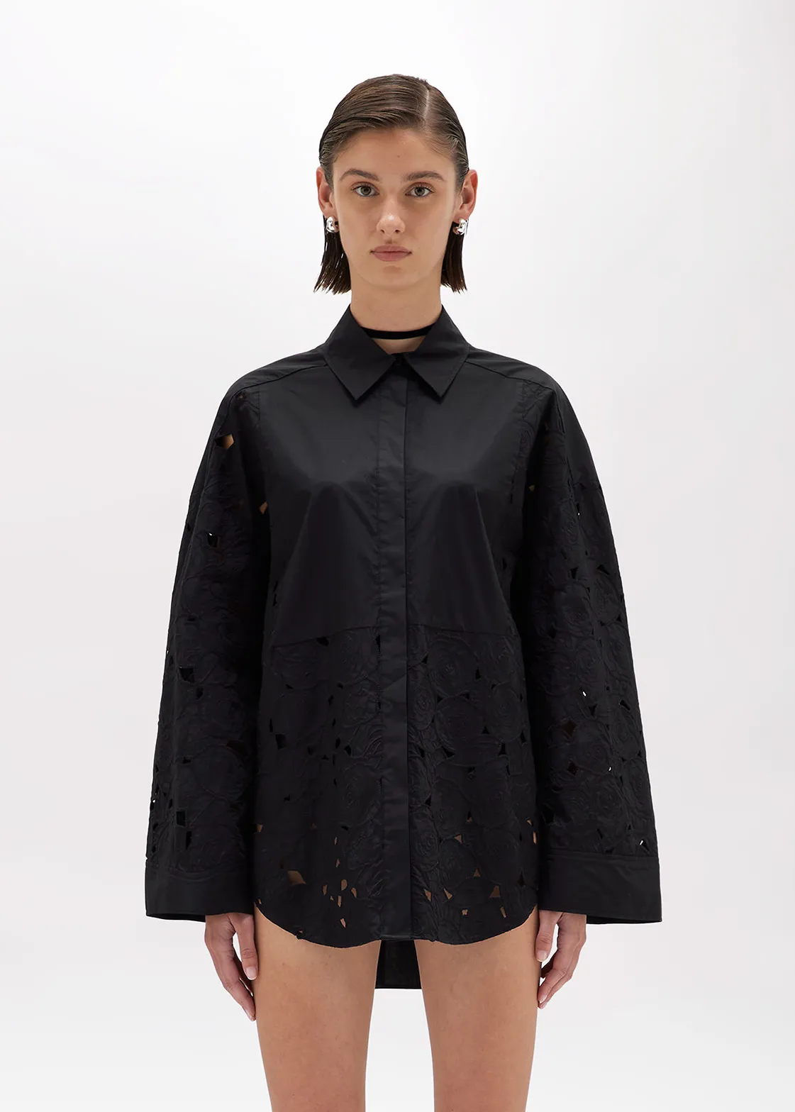 OVERSIZED SHIRT IN EMBROIDERED COTTON CANVAS