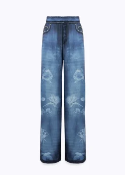 PALAZZO PANTS IN DENIM EFFECT SATIN