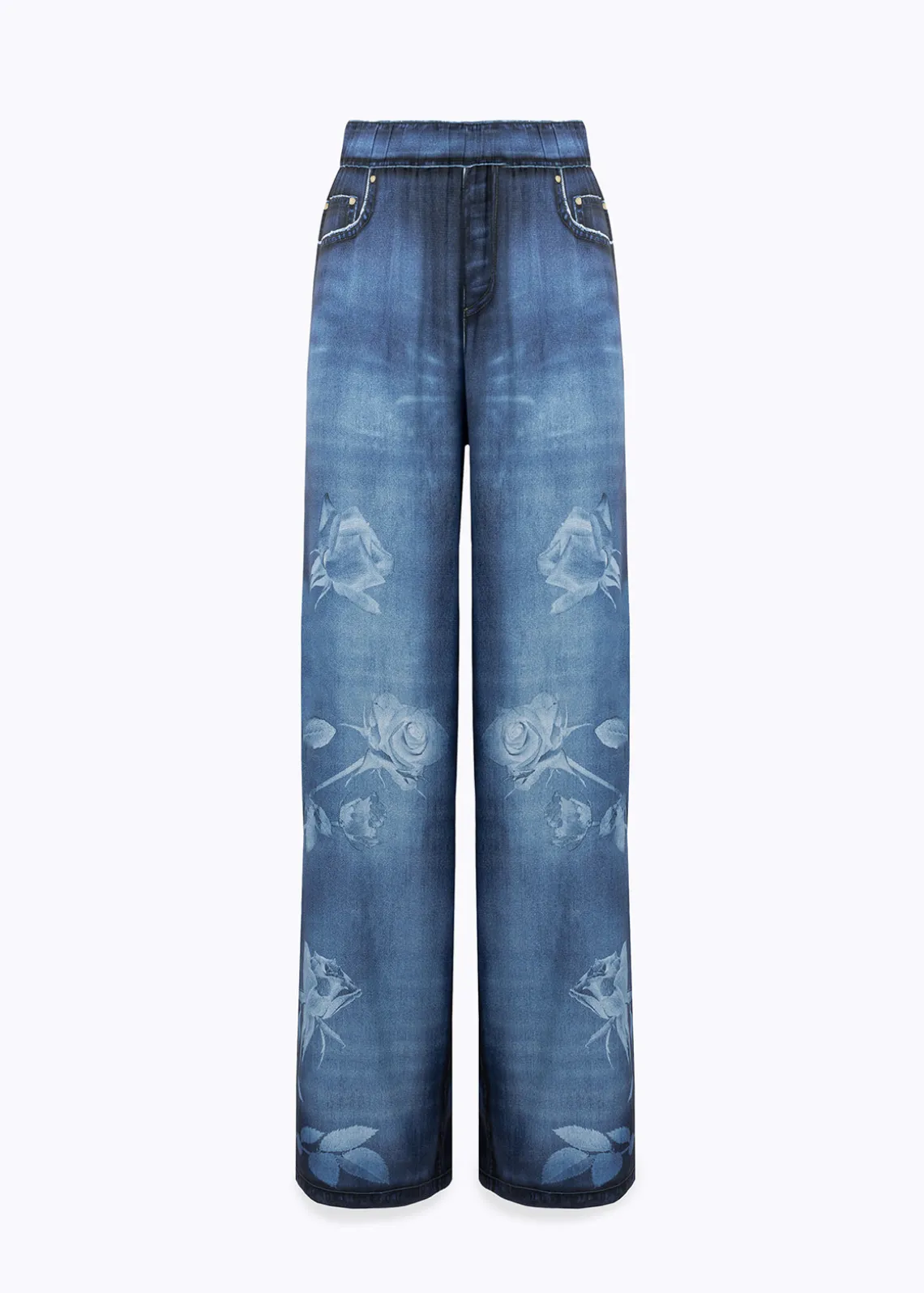 PALAZZO PANTS IN DENIM EFFECT SATIN