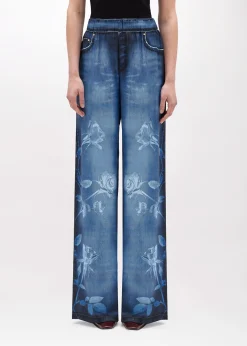PALAZZO PANTS IN DENIM EFFECT SATIN