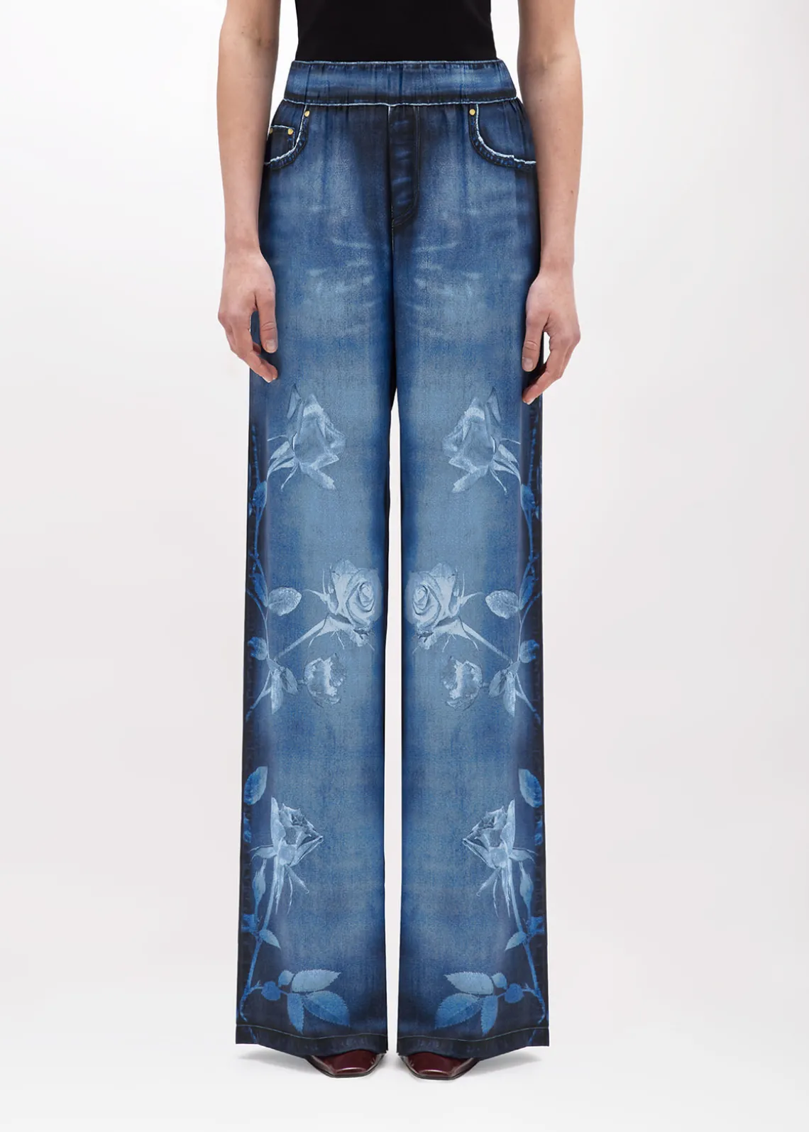 PALAZZO PANTS IN DENIM EFFECT SATIN