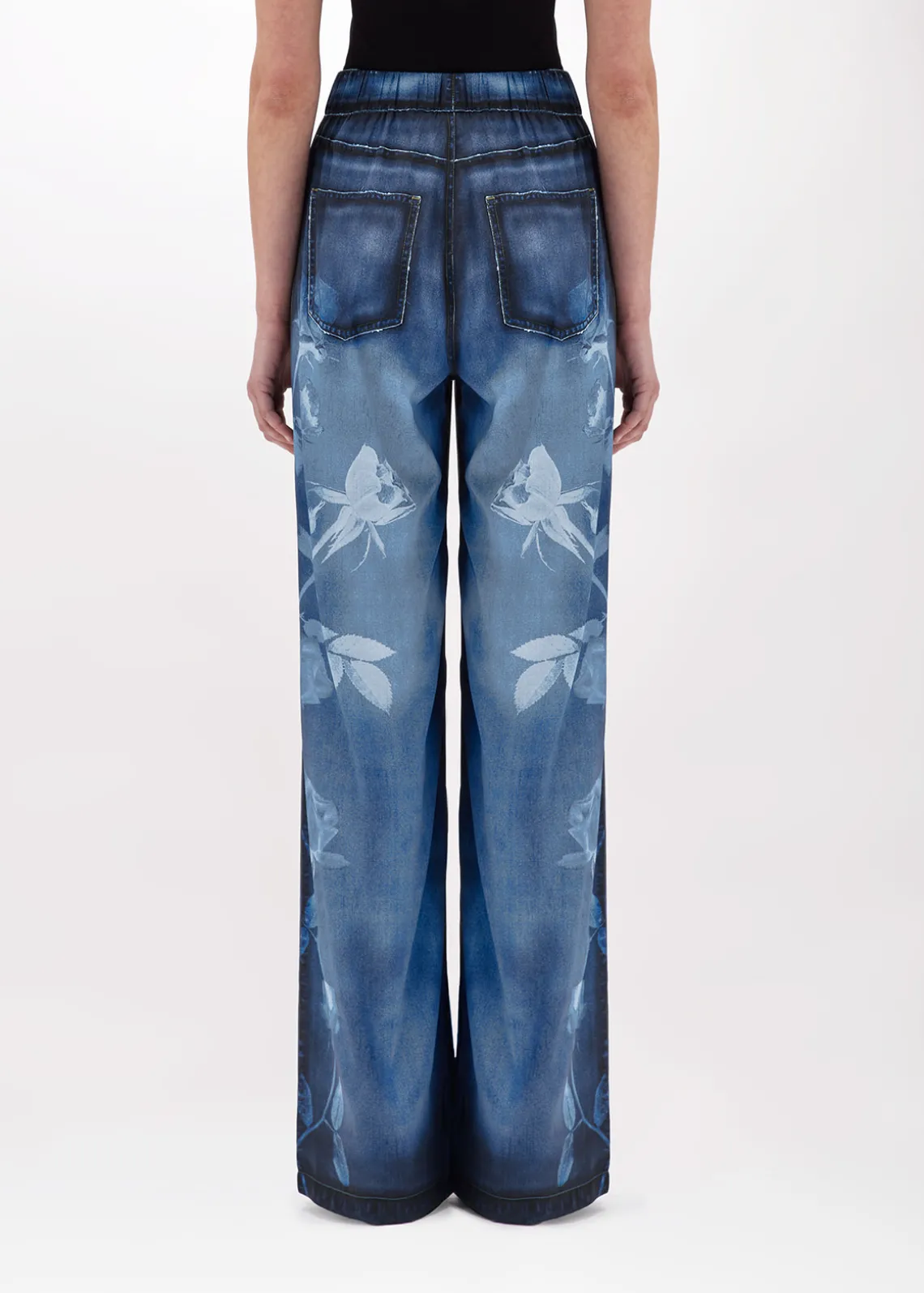 PALAZZO PANTS IN DENIM EFFECT SATIN