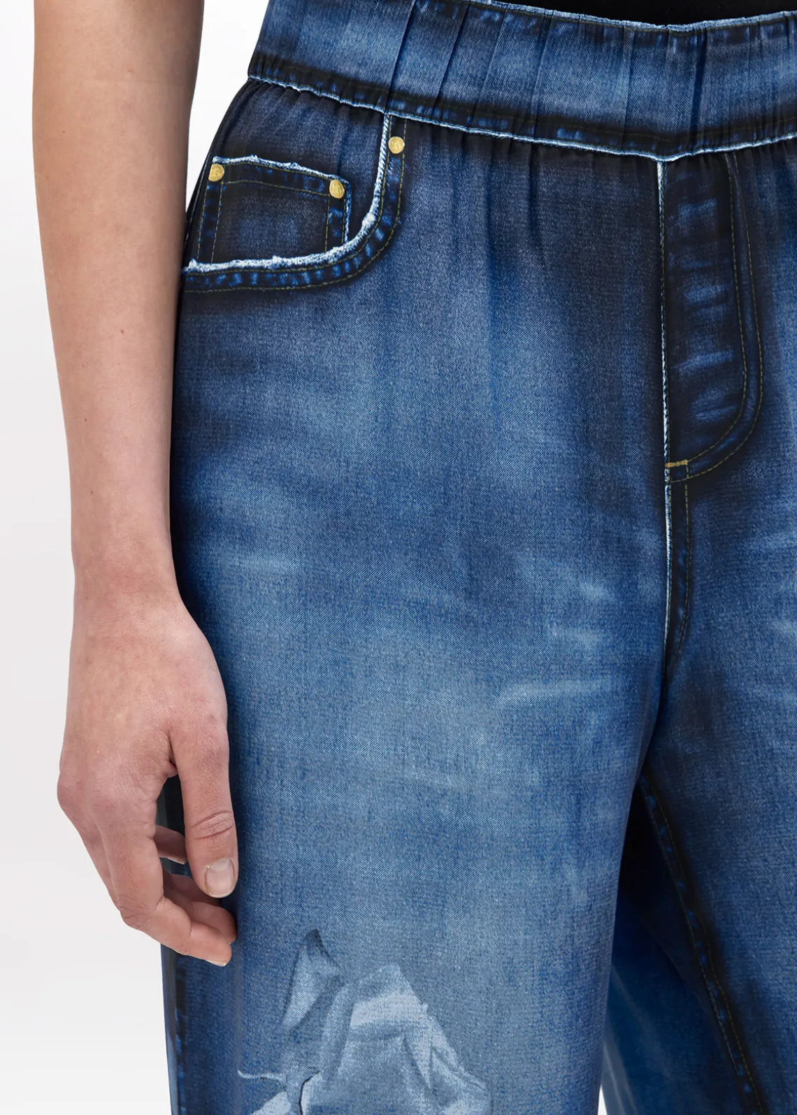 PALAZZO PANTS IN DENIM EFFECT SATIN