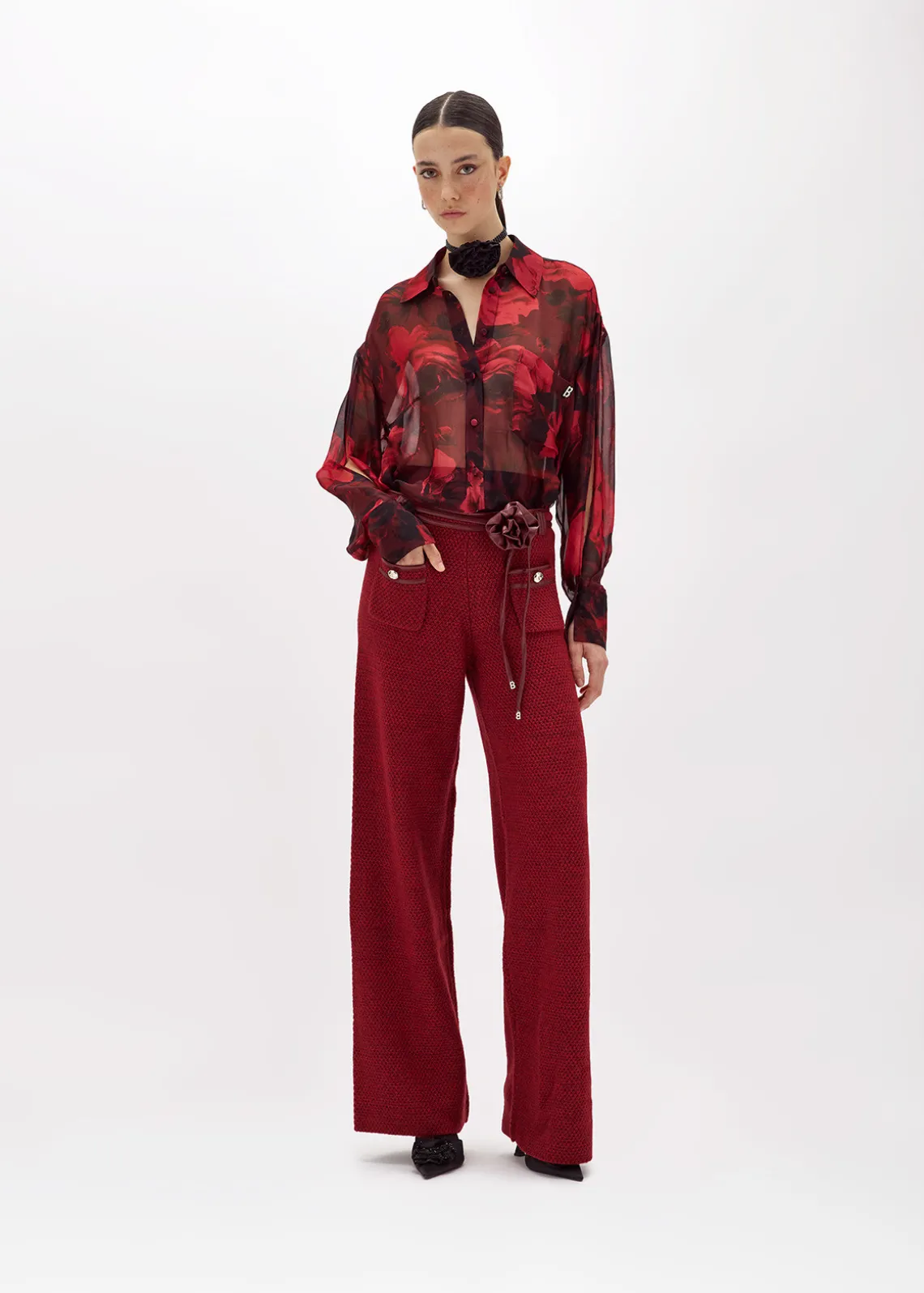 PANTS IN BOUCLÉ YARN WITH BELT