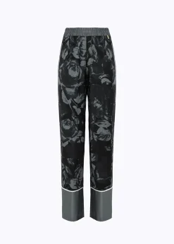 PANTS IN ROSE PRINT SATIN