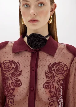 PLUMETIS TULLE SHIRT WITH EMBROIDERY