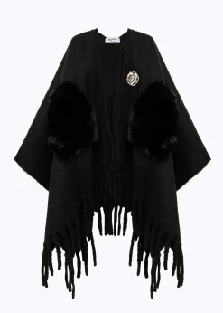 PONCHO WITH FAUX FUR POCKETS