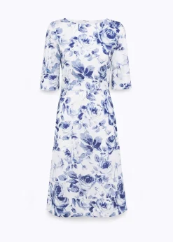 POPLIN LONGUETTE DRESS WITH ROSE PRINT