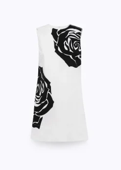 POPLIN MINI DRESS WITH ROSE DECORATION
