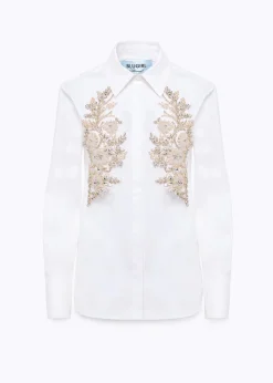 POPLIN SHIRT WITH FLORAL PATCH DETAILS