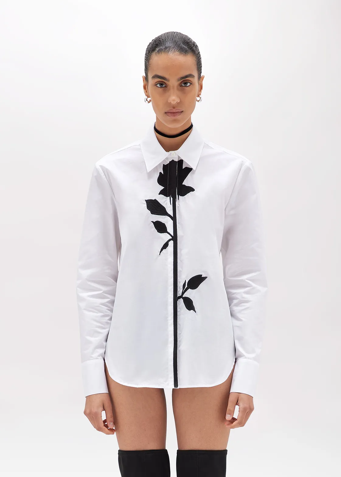 POPLIN SHIRT WITH FLORAL PATCH DETAILS