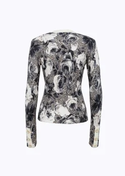 PRINTED SWEATER WITH JEWEL BUTTONS