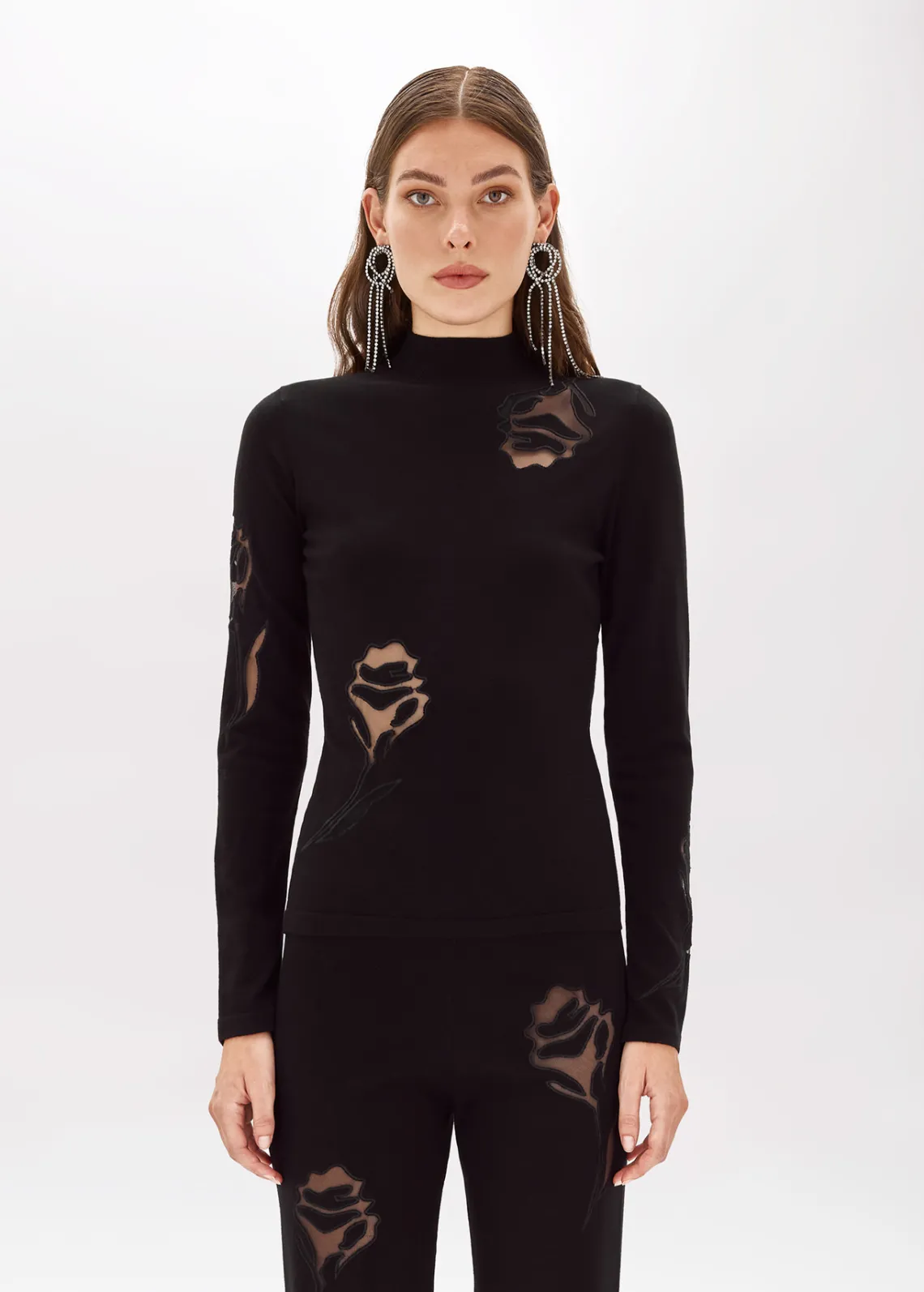 REGULAR SWEATER WITH TULLE ROSES