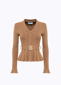RIBBED CARDIGAN WITH LOGO BELT