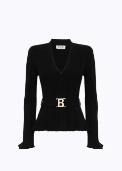 RIBBED CARDIGAN WITH LOGO BELT