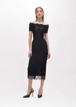 RIBBED COTTON SWEATER WITH LACE TRIM